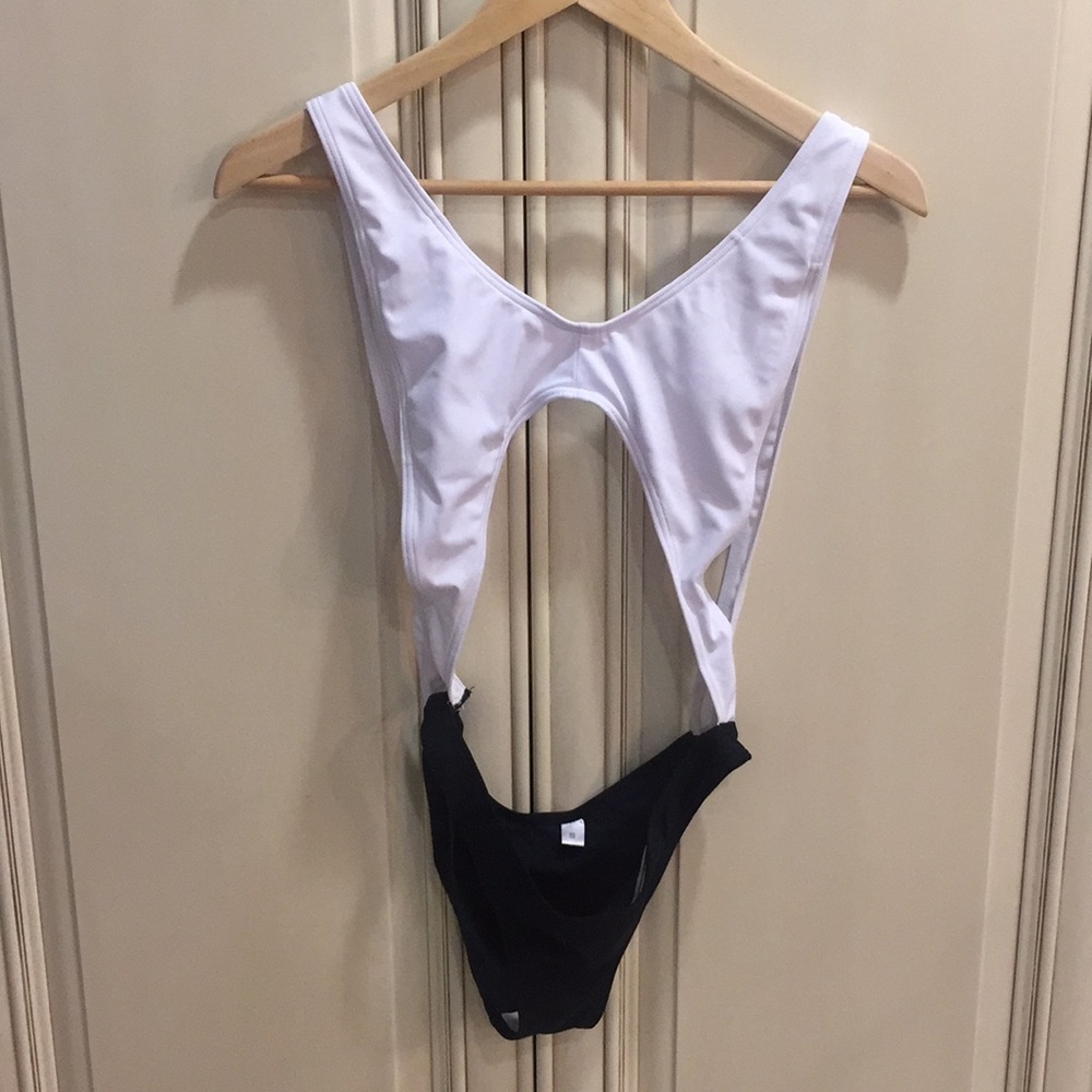One piece black and white cut out swim suit